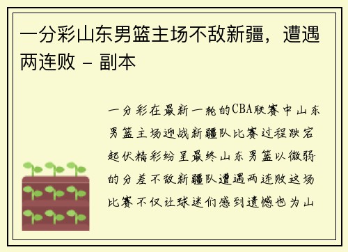 一分彩山东男篮主场不敌新疆，遭遇两连败 - 副本